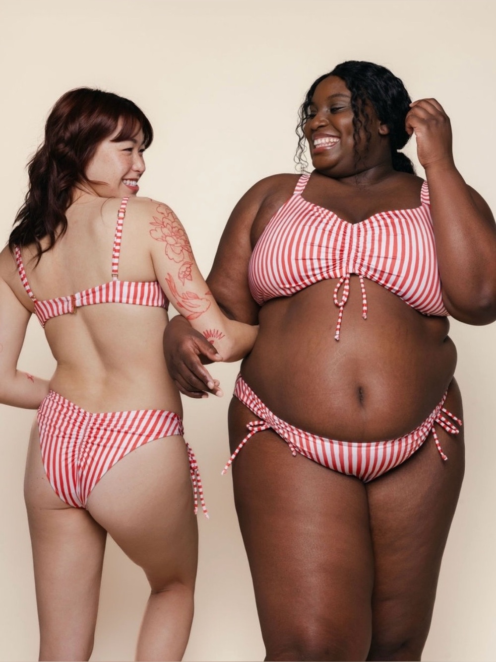 Kitty & Vibe Bikini Set Ruched Tie Top 3X Tie Bottoms 4X1 Lucia Stripe